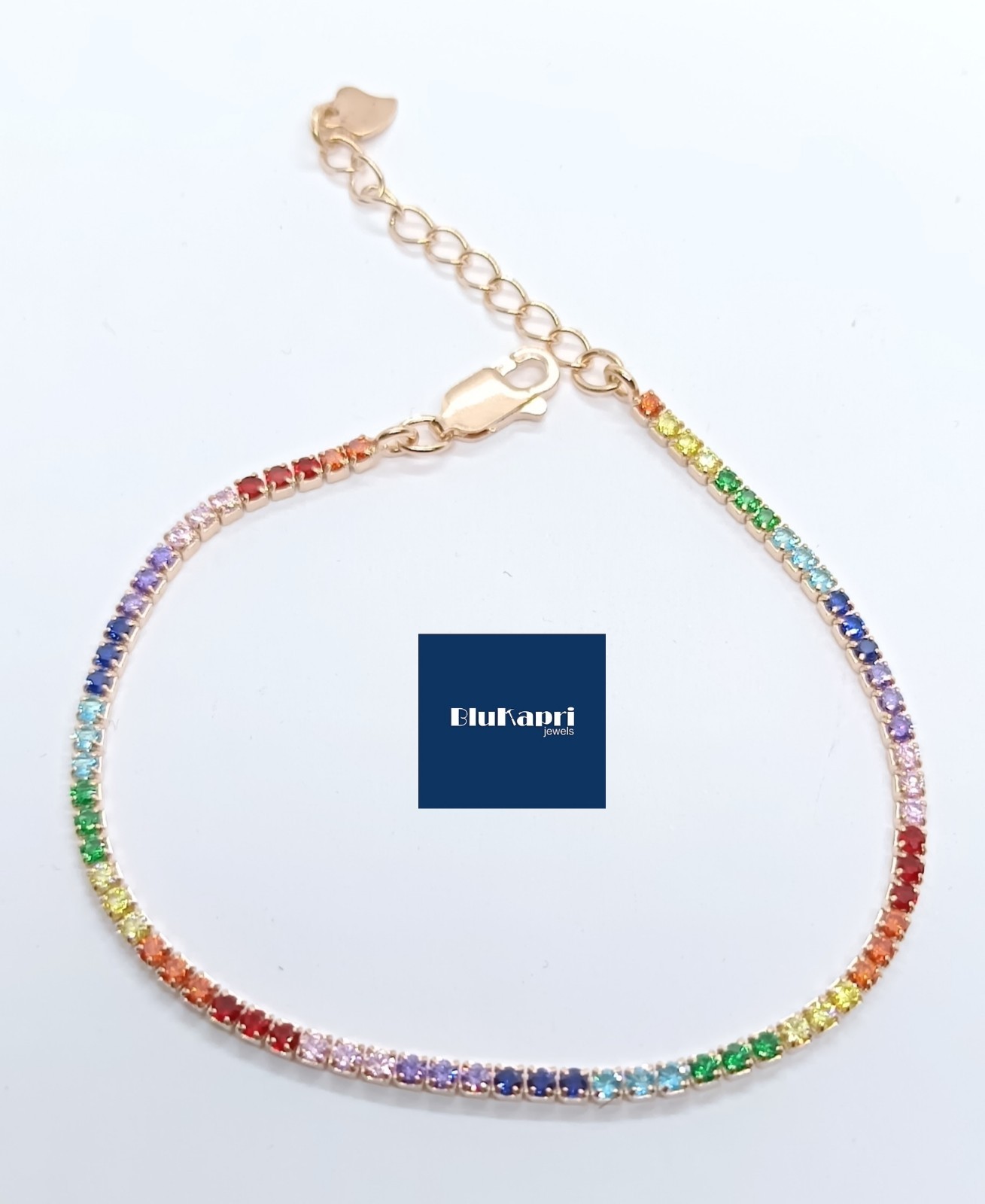Bracciale donna in argento 925 tennis pietre zirconi colorati rainbow multicolor