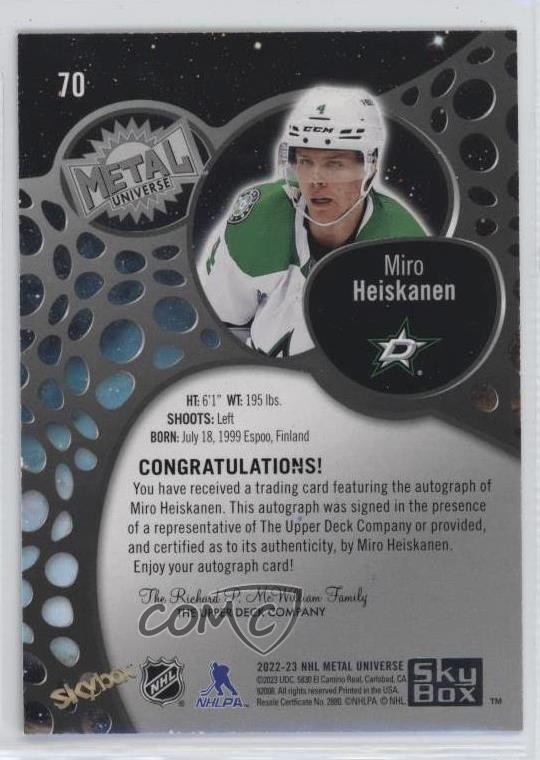 2022-23 Skybox Metal Universe Silver FX Auto Miro Heiskanen #70 Auto u0h