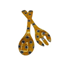 Yellow Daisy Salad Servers Vintage Spoon Fork Set Kitchen Serving Utensils