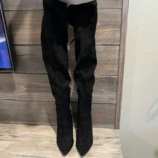 Wild Diva Over Knee Pointed Toe Stiletto High Heel Faux Suede Black Boots 5.5