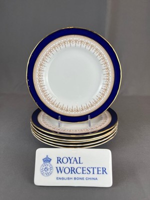 6 Royal Worcester REGENCY BLUE 8'' Salad Plates: MINT