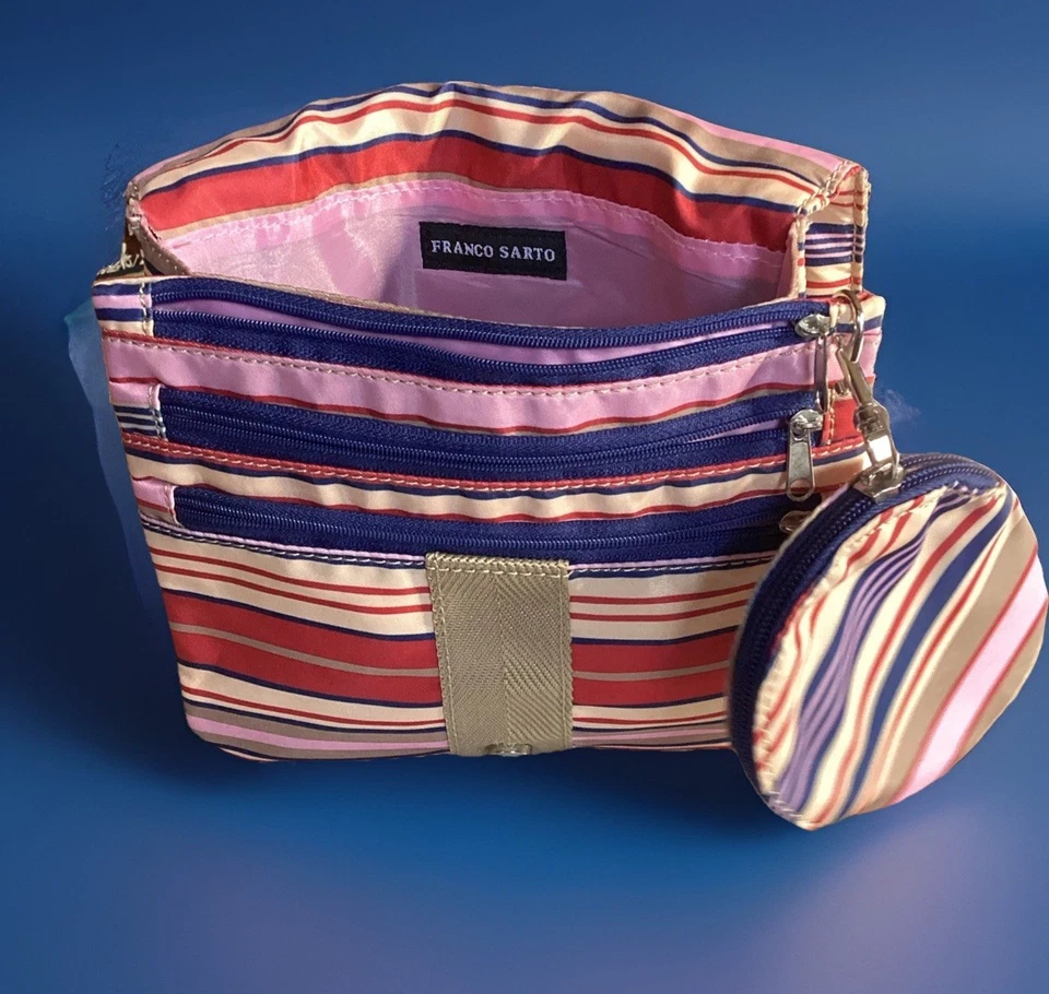 Bolso de Hombro FRANCO SARTO Carga Rayas Ambiente Años 70 100% Nylon Lote de Bolsillos Foto 4 de 4