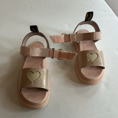 Dr. Martens Junior Marlowe Hearts Glitter Sandals in powder pink. Girls Size 2