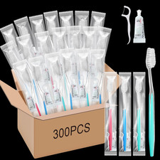 300 Sets Disposable Toothbrushes Bulk with Toothpaste and Dental Floss Individua