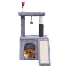 Cat Tree with Self-Grooming Brush and Interactive Toys, Cat Tree Tower for In...