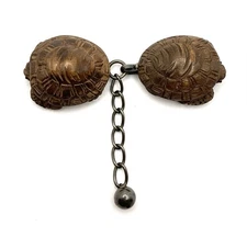 Unusual Antique Black Forest  Wood Turtles Belt Buckle & Chain