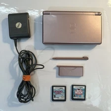 Nintendo DS Lite Metallic Rose Gold /Pink Handheld Console Bundle USG-001 Tested