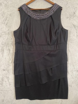 Connected Apparel Dress Womens 22W Black Beaded Neckline Tiered Sheath Cocktail