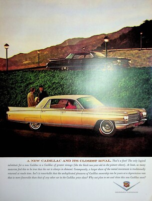 Original 1963 Cadillac Ad: Fleetwood in the foreground & Black 2-yrs old Cadilla