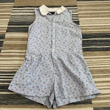 Ralph Lauren Girls Floral Sleeveless Romper Shorts Preppy Light Blue Size 16