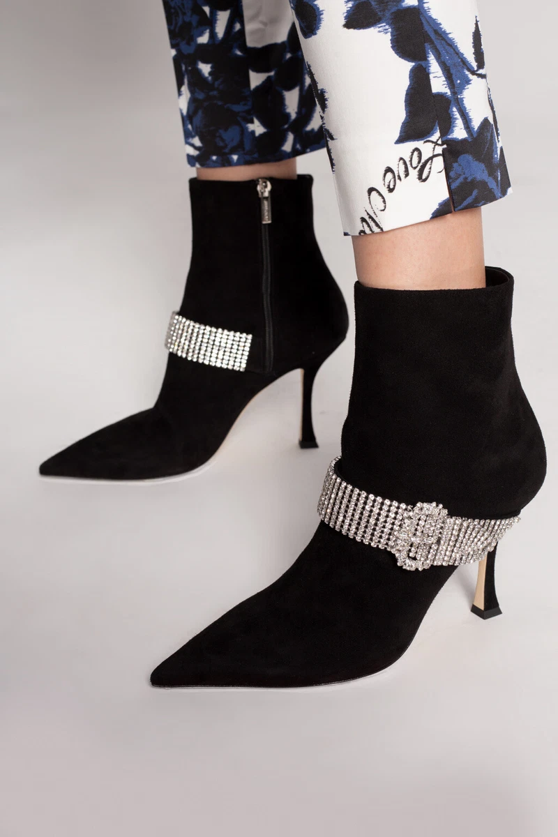 Jimmy Choo Kaza Suede Crystal Buckle Booties Size 40 MSRP