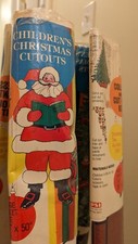 2 RARE VINTAGE CHRISTMAS PAPER CUTOUT KIDS DECORATE SANTA TREE 4' x 3'
