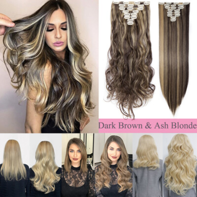 8 Pieces hair Clip In Hair Extensions Full Head Natural As Human Real Long Thick