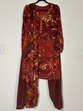 Pakistani Printed Georgette Rust Orange Shalwar Kameez Women Casual Wear