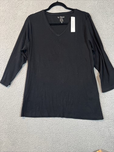 Chico's 3/4 Sleeve V-Neck Top Women’s Size 3 (14-16) Black
