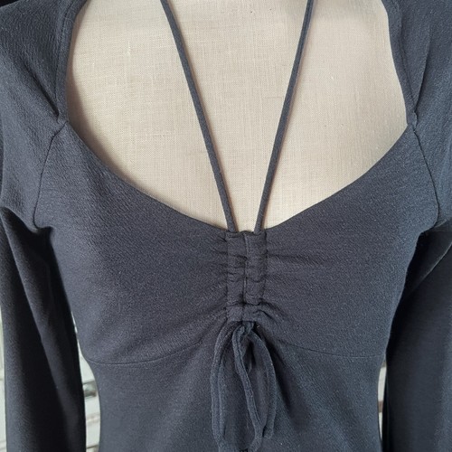 Abito lungo midi nuovo con etichette $148 Anthropologie cravatta davanti nero manica lunga Medium M - Foto 2 di 8