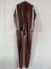 100% Latex Rubber Brown uniform Catsuit Tight Suit Separates Zipper 0.4MM S-XXL