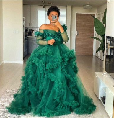 Shoulder Tulle Robe Dress Ruffles 