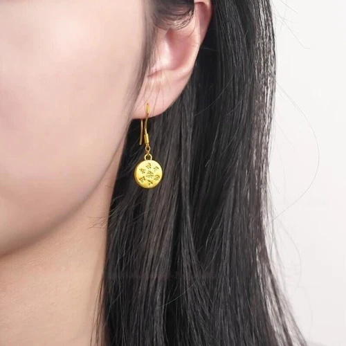 Pure 999 24K Yellow Gold Lucky Women Wealth God Dangle/Drop Earrings 2.15-2.3g - Picture 5 of 10