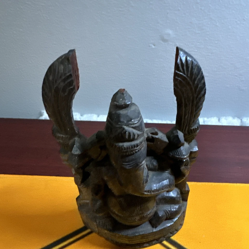 Estatuilla de madera antigua tallada a mano rara del dios hindú Ganesha Foto 3 de 4