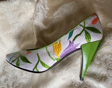 CHARLES JOURDAN Paris RARE VTG Multi Floral/Green Patent Classic Pump NEW 6.5