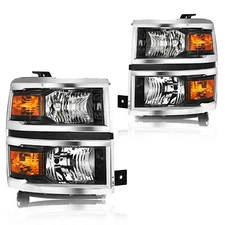For 2014-2015 Chevy Silverado 1500 Black Headlights Headlamps L+R 14-15 Sets