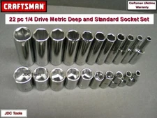 CRAFTSMAN TOOLS 22pc 1/4 SHORT & DEEP 6pt METRIC ratchet wrench socket set