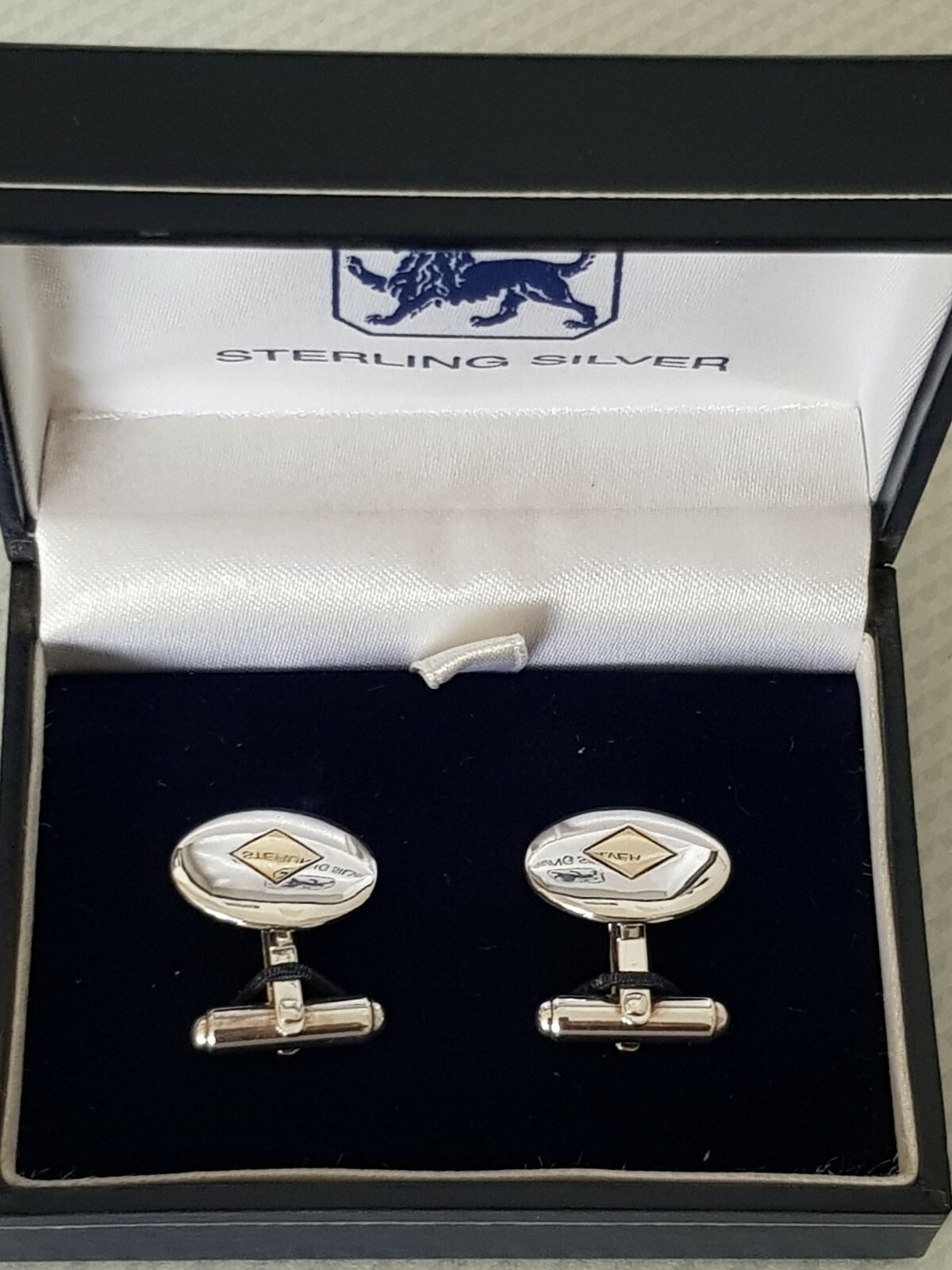 Solid Silver cufflinks  With Gold Diamond Design … - image 1