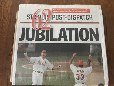 Mark McGwire St. Louis Post Dispatch Newspaper Home Run #62 1998 Jubilation