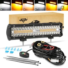 AUXBEAM 12 inch 6 Modes White&Amber Flash Strobe LED Work Light Bar Driving Lamp