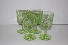 4 HOCKING COLONIAL KNIFE & FORK GREEN VASELINE DEPRESSION GLASS WATER GOBLETS