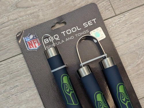 Seattle Seahawks NFL BBQ Grill Utensil Tool Set Spatula & Tongs Stainless Steel - Picture 4 of 7