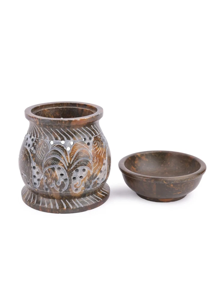 Soapstone carved Oil Burner Aroma Diffuser - 4 inches ( set of 2 ) - Image 4 of 4