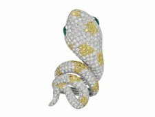 Awesome Coiled Snake Design 8.00TCW Yellow White CZ Green Emerald Eyes Ring