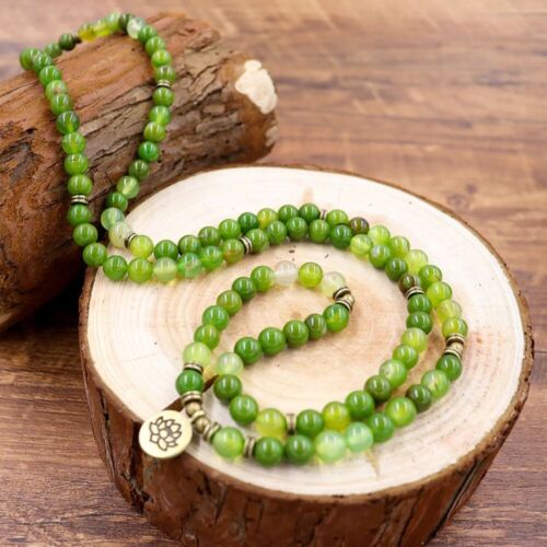 108 Mala Beads Green Jade Healing Meditation Reiki Yoga Bracelet Prayer Necklace