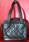 Vintage Chanel Leather Quilted Lambskin Camera Handbag Black Logo Fob & Bottom