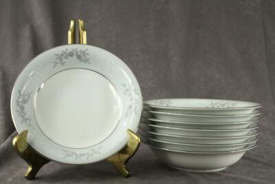 Vintage 8PC China NORITAKE BLUERIDGE Pattern Pale Blue Silver Trim SAUCE BOWLS