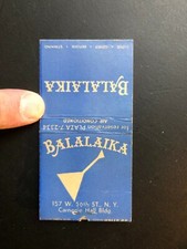 OLD Vintage "BALALAIKA" Restaurant, New York City matchbook MADE IN USA