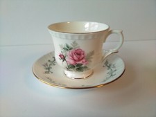 Vintage Crown Staffordshire Gold Trimmed Pink Rose Floral Tea Cup set  Numbered