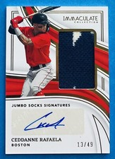 QTY AVL #/49! CEDDANNE RAFAELA AUTO 2023 IMMACULATE AUTOGRAPH RED SOX JUMBO SOCK