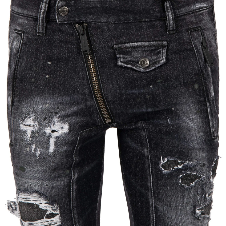 DSQUARED2 Distressed Logo Skinny 5-Pockets Vaqueros Gris Negro 13655 - Imagen 4 de 4