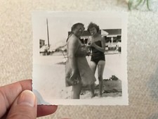 1940  s Vintage Photogragh women in bathing suits smoking beach swimsuit.