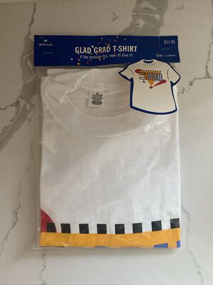 Vintage Hallmark 90s Single Sitch NOS Glad Grad Color Block T-Shirt White XL