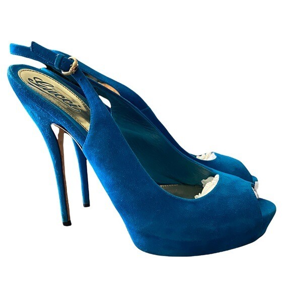 Gucci Sofia Suede Peep Open Toe Slingback Sandals… - image 1