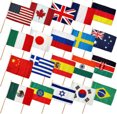 Try Flags Set of 20 International Country Flags 12x18in Stick Flags of the World ...