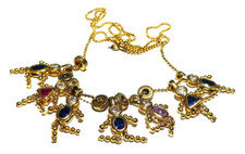 GOLD STERLING SILVER MULTI GEM BIRTHSTONE CHILDREN CHARMS NECKLACE 23"  27 GRAM