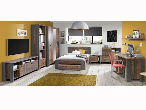 Kleiderschrank Schrank mit Spiegeltür B156 H205 CASSIA Dekor Vintage Braun Grau - Bild 2 von 2