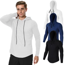MEETWEE Men's Swim Athletic Shirt Workout Running Long Sleeve Shirts Hoods XL