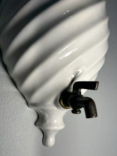 Vintage Porcelain Wall Mount Water Dispenser Swirl Urn Tank With Brass Spigot - Picture 4 of 13