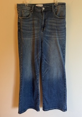 Risen Wide Leg Jeans Womens 13/31 (Fits 30x27) Blue Denim High Rise Med Wash Zip